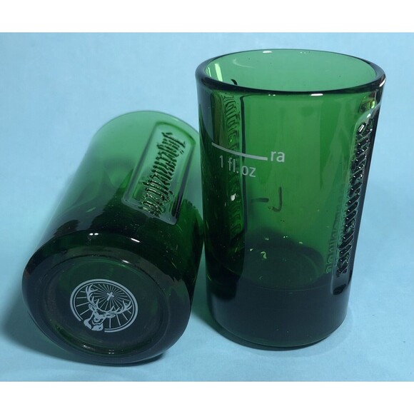 set of 2 Jägermeister Liqueur Embossed Shot Glasses Green Glass 1FL oz - Picture 2 of 2
